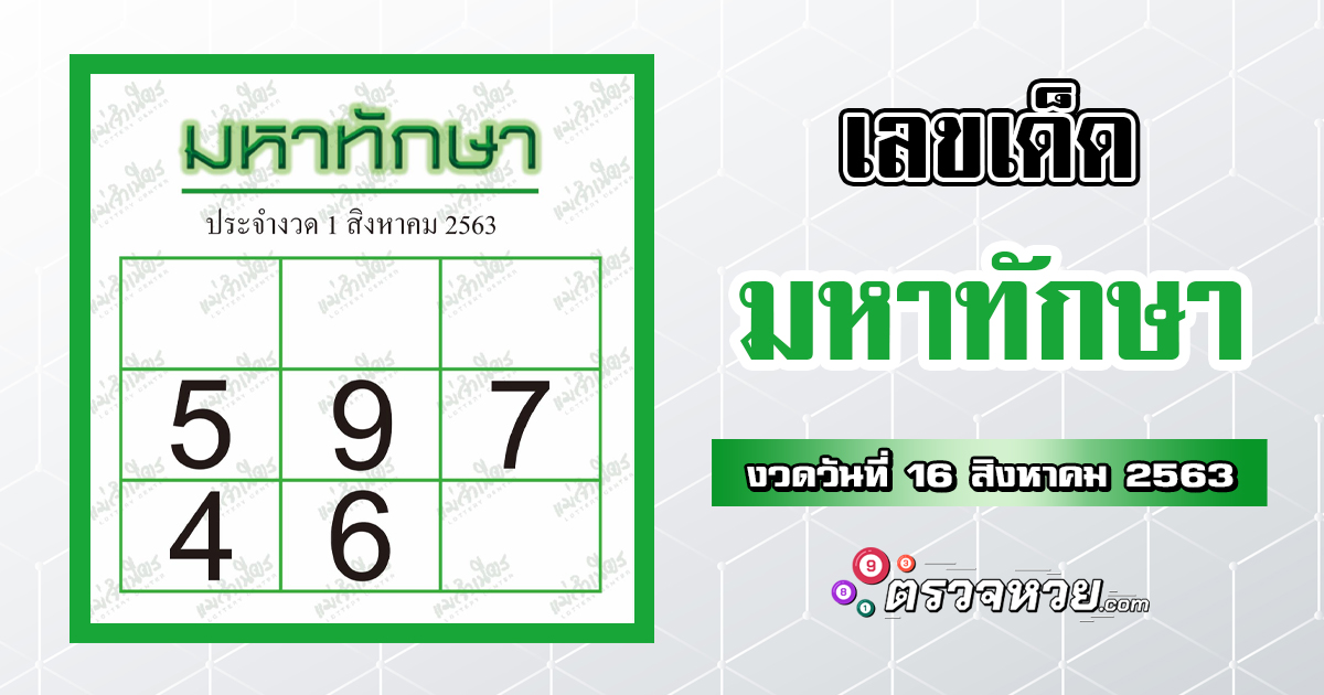 เลขเด็ด มหาทักษา งวดวันที่ 16 สิงหาคม 2563