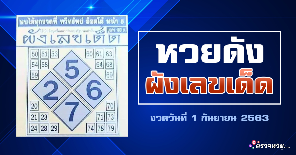 หวยดัง ผังเลขเด็ด งวดวันที่ 1 กันยายน 2563