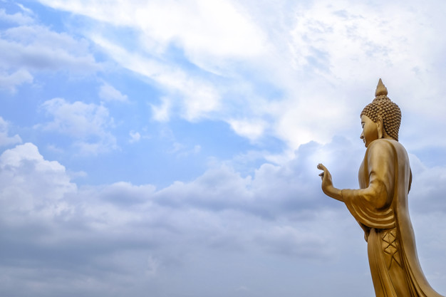 Gold buddha statue used as amulets of buddhism religion