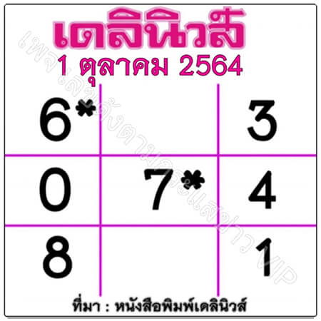 เลขเด็ดเดลินิวส์01/10/64