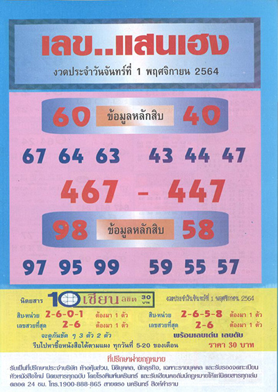 หวยเลขแสนเฮง01/11/64