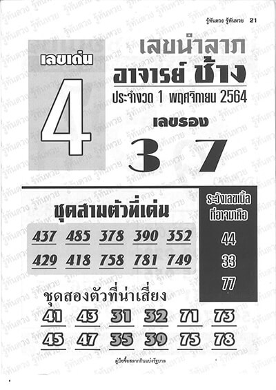 หวยอาจารย์ช้าง01/10/64