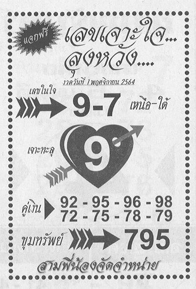 หวยเลขเจาะใจลุงหวัง01/11/64