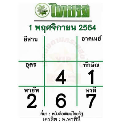 หวยไทยรัฐ01/11/64