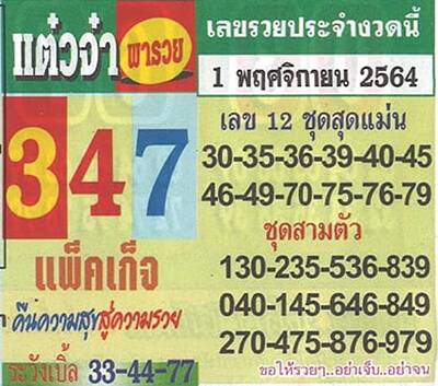 หวยแต๋วจ๋าพารวย01/11/64