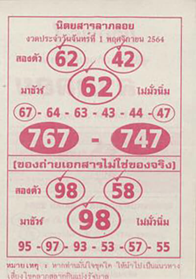 หวยนิตยสารลาภลอย01/11/64