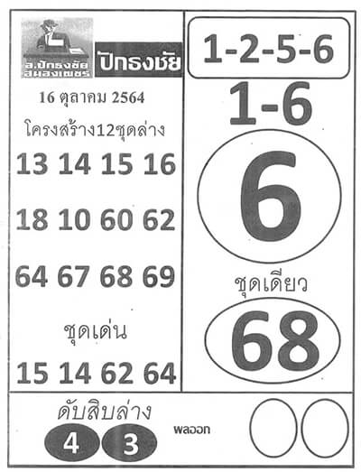 หวยปักธงชัย16/10/64