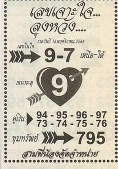 หวยเลขเจาะใจ16/11/64