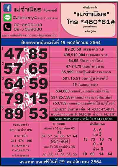 หวยแม่จำเนียร16/11/64