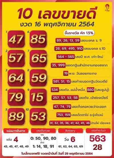 หวย10เลขขายดี16/11/64