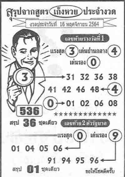 เลขเด็ดสูตรเก็งหวย16/11/64