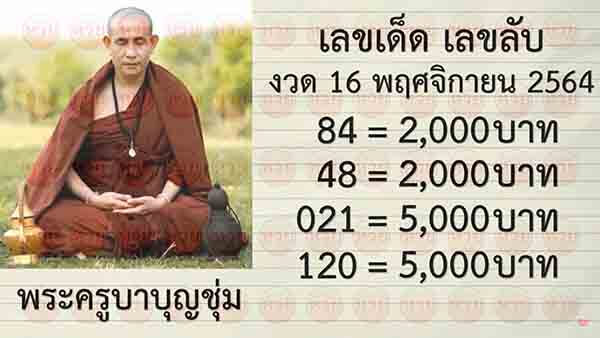 หวยครูบาบุญชุ่ม16/11/64